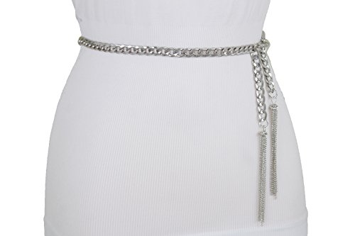 Women Fashion Metal Chains Belt Hip High Waist Wrap Around Fringes Size M L Silver4