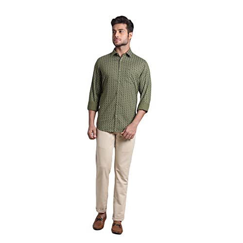 Image of Colorplus Men's Pure Cotton Print Pattern Contemporary Fit Spread Collar Full Sleeve Casual Shirt