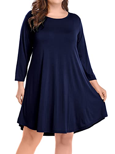 BELAROI Womens Fall Dresses 3/4 Sleeve Plus Size Casual Swing Loose Tunic Dress with Pockets