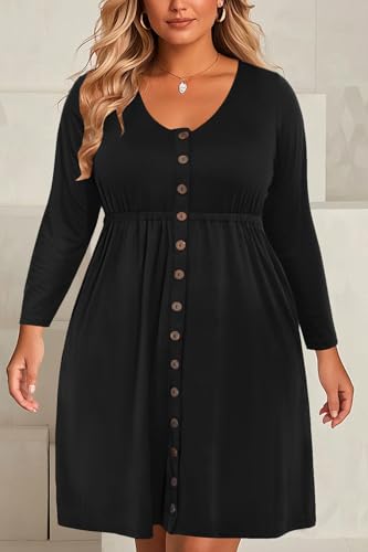 Image of Holipick Women's Plus Size Summer Dresses for Women Casual Dress with Pockets A-Line Swing Button Down Sleeveless V Neck