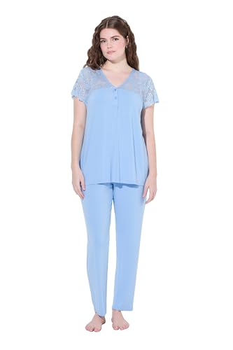 Pyjama grandes tailles en dentelle Ulla Popken avec t-shirt col V fluide pour femme