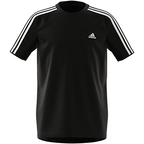 Camiseta Adidas D2M 3 Stripes Preta e Branca - Infantil - Preto - 8-9