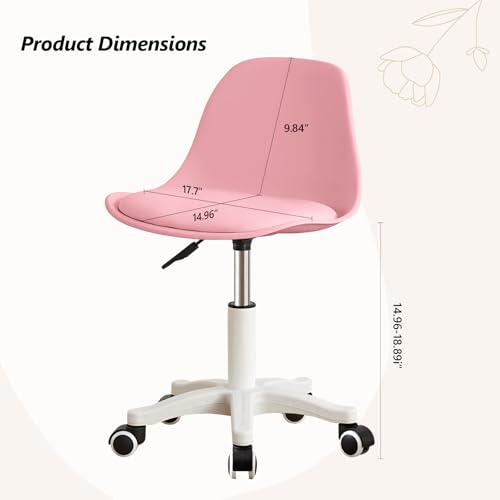 Image of Small Desk Chair Cute, Swivel Armless Task Chair with Soft Padded Cushion, Height Adjustable Home Office Desk Chair with Back for Adult, Study Room, Office