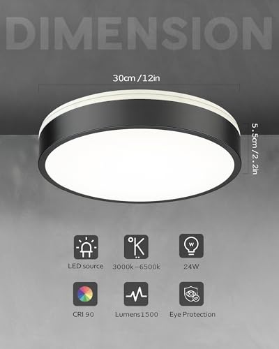Image of Ken & Ricky 12 inch Modern Flush Mount Ceiling Light,Black,1 Pack
