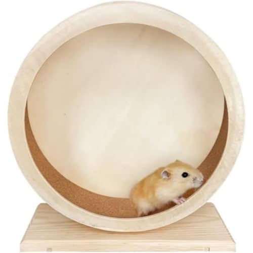 ハムスター用サイレント回し車(木製天然松木) 静音設計 運動不足解消 ゴールデン・ドワーフハムスター・キンクマ対応 小動物用ペットおもちゃ (M 20.5cm)