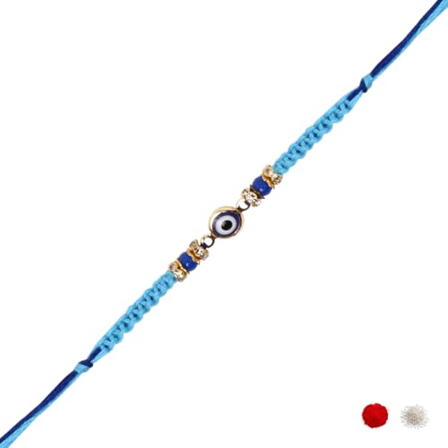 Image of I Jewels Enamel Evil Eye Rakhi With Roli Chawal & Rakshabandhan Card for Bro /Brother /Bhai