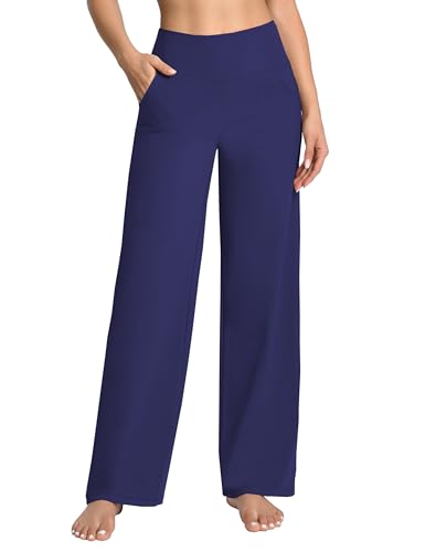Image of BUBBLELIME Women High Waist Wide Legs Yoga Pants Loose Sweatpants Pockets | 29 inch /31 inch /33 inch /35 inch /37 inchInseam,2 Styles / Dress /Basic,Lounge,Comfy,Stretch Casual Work