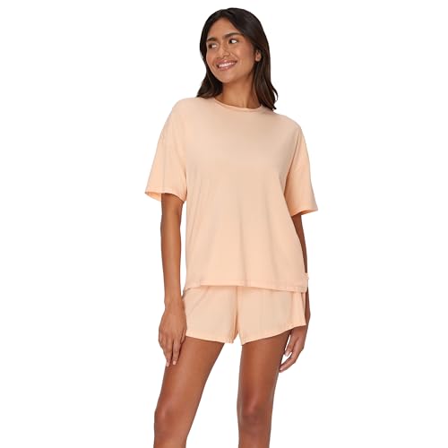 Image of Hanes womens Originals 2 Piece Lounge Set, Comfywear Supersoft Boxy T-shirt & Sleep Shorts Loungewear Set