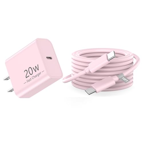 iPhone 17 16 Pro Charger Fast Charging 20W USB C Fast Charger Block with 10FT Long USB C to C Charging Cable for iPhone 17/17 Pro/17 Pro Max/Air/16/16 Plus/16 Pro/16 Pro Max/15/15 Pro Max Pink