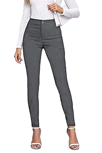 femiss Women Skinny Stretch Teen School Trousers Tight fit Everyday Girls Grey Ladies Office Work Trousers (Grey-6-Long)