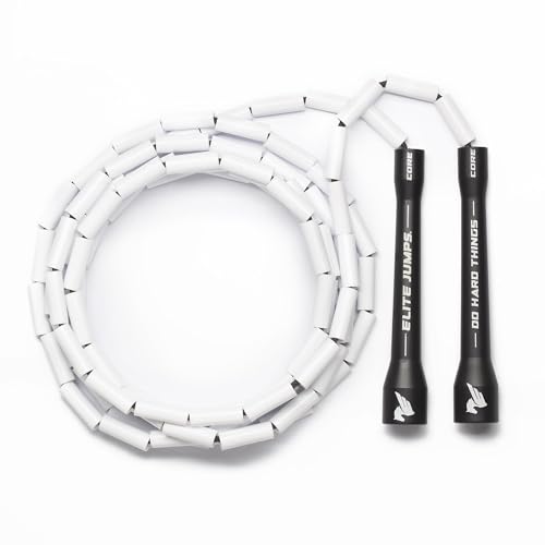 Elite Jumps - Do Hard Things 1” Beaded Jump Ropes - Strong & Durable Materials - Resize & Adjust - Fitness & Cardio Training - Improve Rhythm, Speed, Agility - Black/White