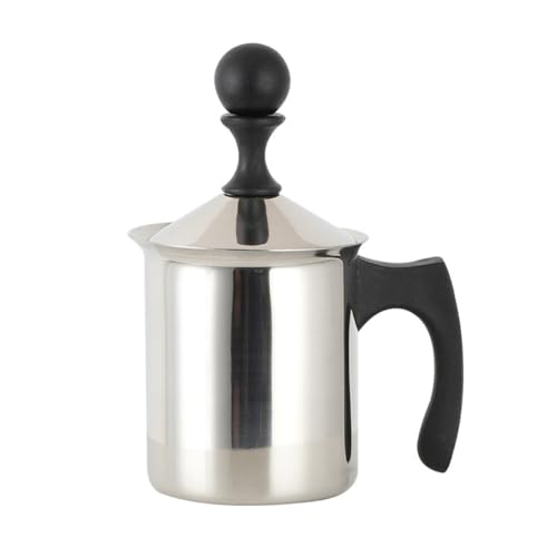 IWOWHERO Espumador de Leche Manual Acero Inoxidable 304 Filtro Doble y Mango de Resina 400 Ml para Café Cappuccino y Latte en Cocina Hogar