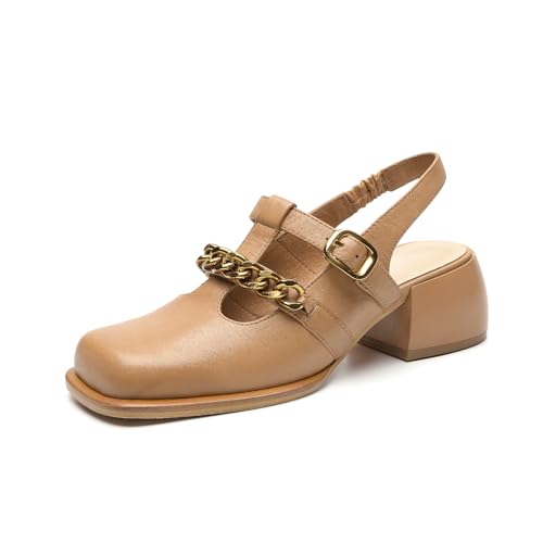Image of BEAU TODAY Women's Beige Mary Jane Pumps, Size 12, Casual Dress Shoes for Women, Spring /Autumn /Fall, Platform Heel, Leather Sole