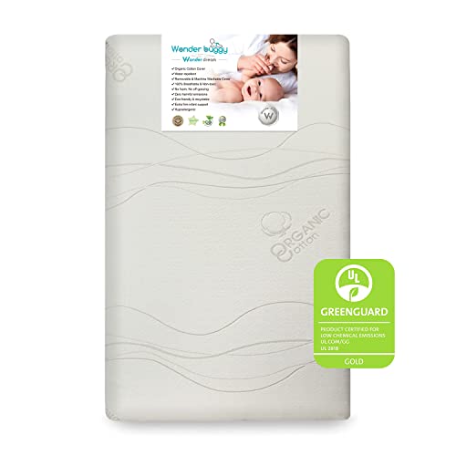 Wonder Dream Mini Crib Mattress, Organic Cotton, 100% Breathable, Non Toxic, No VOC's, Water Repellent, Hypoallergenic