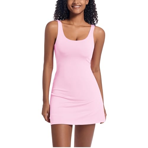 Tennis Dress For Women With Built-In Shorts &Amp; Pockets Athletic Golf Dress For Exercise Sports, Pink, Xl