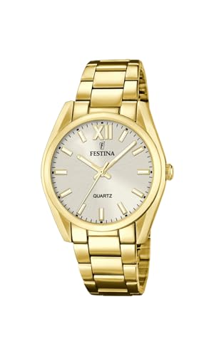 Festina Montre Femme Analogique Acier Inoxydable 316L Doré - Quartz - Verre minéral Haute résistance - Étanche 5 ATM F20640/1 - Boyfriend Collection