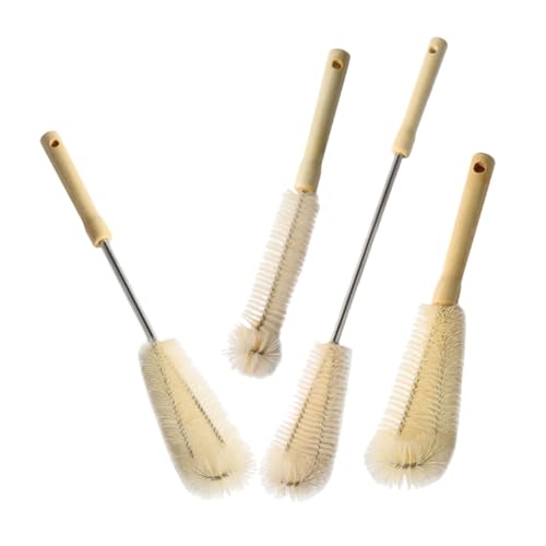 VICASKY 4pcs Nylon Wood Long Handle Washing Brush Glass Cup Brush Bottle Scrubber Brush Mug Cleaning Brush
