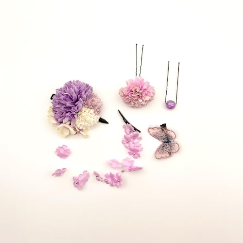 和風ヘアクリップ着物頭花ヘアアクセサリーセットシルクフラワー日本製手作りオリジナルヘッドアクセサリー (ネイビー)