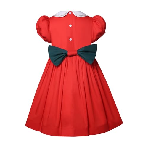 Girl Christmas Winter Red Smocked Dress Size 2 3 4 5 6 8 10 12 Years Toddler Kids Birthday Smock Clothes2
