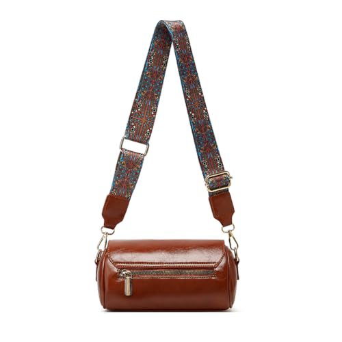 Cylinder Crossbody Bags for Women Small PU Leather Shoulder Purses Unique Design Handbags with Patterned Wide Strap4