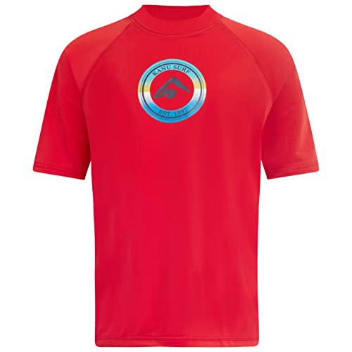 Image of Kanu Surf Boys' Paradise UPF 50 Sun Protective Rash Guard Swim Shirt, Seagate Red, 12
