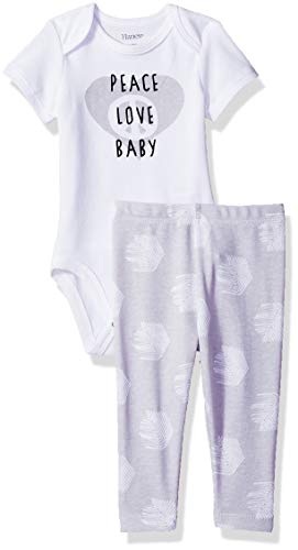 Hanes Ultimate Baby Flexy 2 Piece Set (Pant with Short Sleeve Bodysuit), Grey Print, 0-6 Months