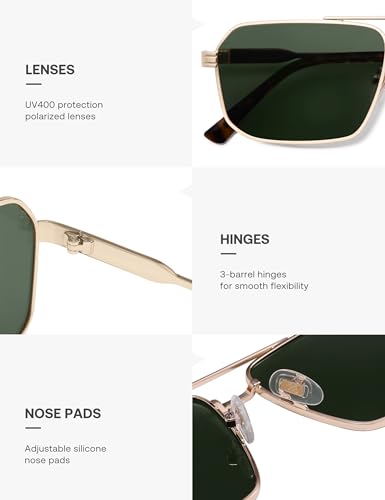 Image of SOJOS Retro Polarized Square Sunglasses for Women Men Vintage Large Double Bridge UV Protection Metal Sun Glasses SJ1246