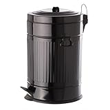 LOLAhome Papelera de cocina de 20 litros negra | Cubo basura de pedal Retro redondo metálico de zinc galvanizado de 20 litros