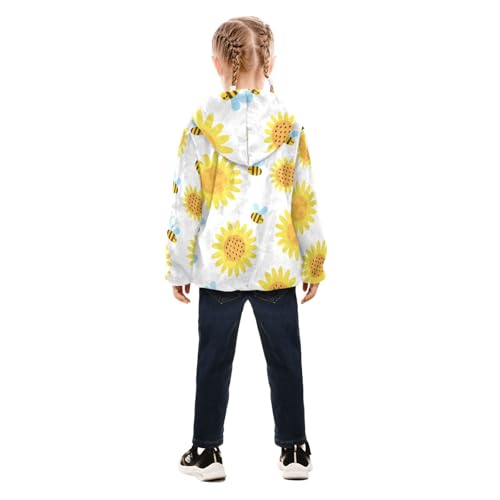 OTVEE Flying Bees Yellow Sunflowers Kids Hoodie Jacket Fall Spring Full Zip Warm Outwear Coat4