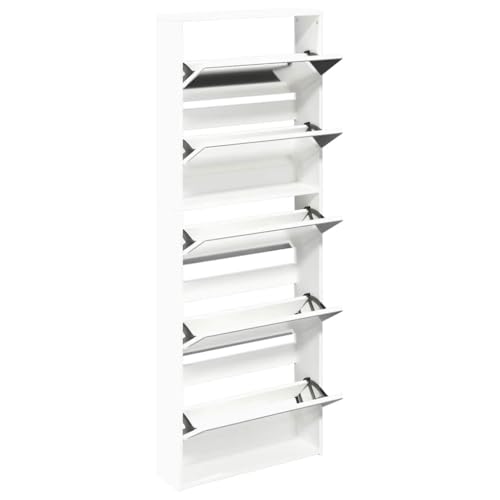 Armoire à chaussures miroir blanc 5 compartiments pour couloir