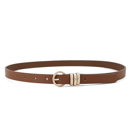 Women Thin Leather Belt Skinny Waist Belt for Jeans Pants Dress with Gold Ring Buckle3