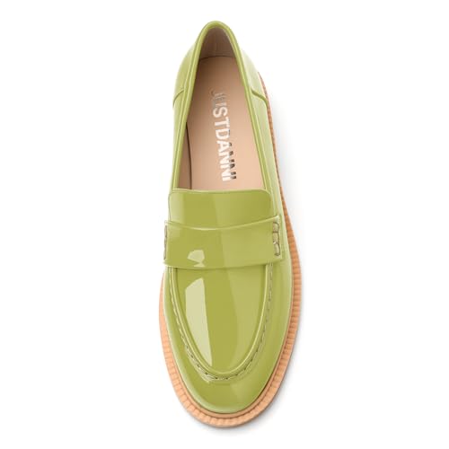 Image of JUSTDANNI Loafers for Women Slip On Shoes with Round Toe 1.2-Inch Low Chunky Block Heel Patent Comfortable Casual Dress Pump Shoes for Wedding Party Work Shopping Dating