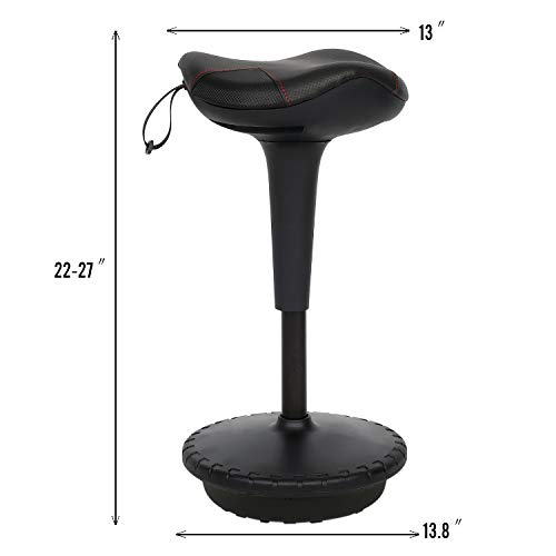 Image of Puluomis Balance Perch Stool Saddle Design Wobble Stool Adjustable Height 22-27 Inch for Active Sitting Office Standing Desk Swivel Stool Black
