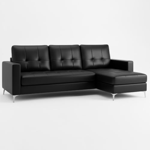 Image of CASASTYLE Madison 4 Seater Leatherette RHS L Shape Sofa Set (Black) Premium Finish | Ideal for Living Rooms