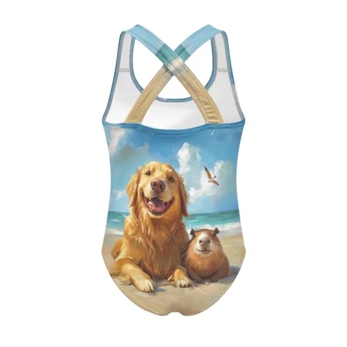 Image of One Piece Swimsuit Girls Cross-Back Bathing Suit 5-14Y Kids Swimwear Cute Swimsuits Sleeveless Bathing Suits