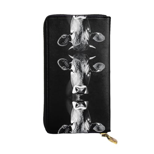 Portefeuille en cuir véritable imprimé vache avec zip intégral élégant