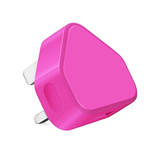 AMO® USB Charger, UK 3 Pin Plug, Adapter Compatible with Samsung Galaxy, iPhone, iPad, Sony Tab, HTC, Windows Phone, Tablet & USB Socket (Hot Pink)