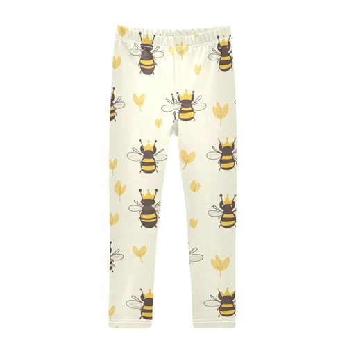 Vdsrup Girls Leggings Crown Bees Yellow Kids Ankle Length Leggings Pants Athletic Yoga Pants Toddler Tights Trousers 4T