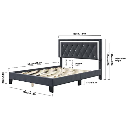 Full Bed Frame, Diamond Tufted Upholstered Platform Bed Frame With Adjustable Headboard, Mattress Foundation With Wooden Slat Support, No Box Spring Needed, Easy Assembly (Full, Gray) #TOP1