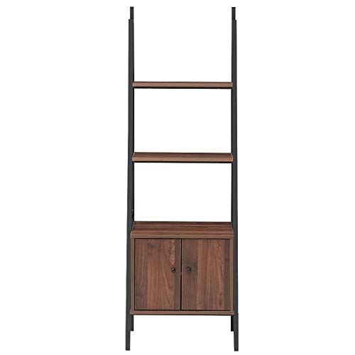 Tangkula 3 Shelf Ladder Bookshelf, Freestanding 3-Tier Wooden Bookcase with Doors, Multifunction Display Shelf, Plant Stand, Decor Furniture for Home Office (1, Walnut)