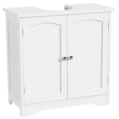 Yaheetech Under Sink Bathroom Cabinet Floor Standing Storage Cupboard Basin Unit with 2 Doors Pedestal Under Sink Design 60 x 30 x 60 cm White