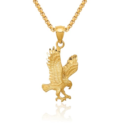 IceCarats 14K Solid Yellow Gold Eagle Symbol of Strength Freedom Hawk Bird Necklace Chain Pendant Charm