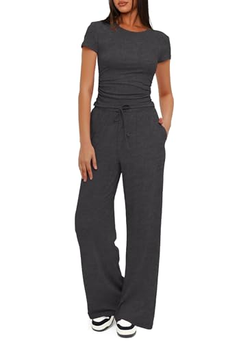 Ensemble survêtement femme 2 pièces contre l'inconfort : pantalon large et haut froncé