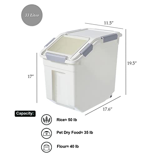 Hanamya 33 Liter / 50 Lbs Rice Storage Container With Measuring Cup, Bpa Free, For Rice | Grain | Pet Food | Flour, 1 Count, White #TOP2