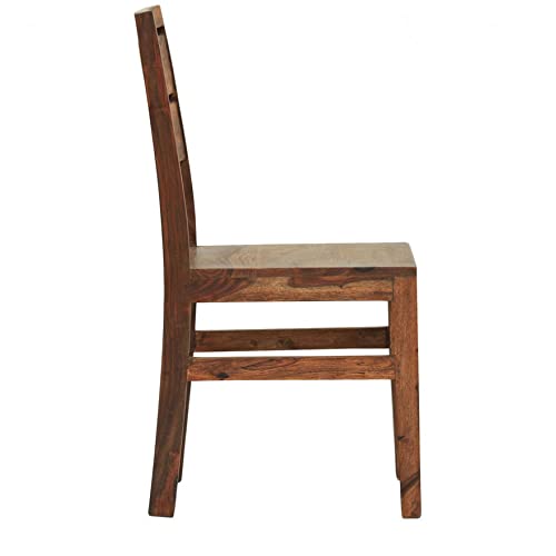Image of JEENWOOD Solid Wood Dining Chairs Set of 2 with Slat Back Design Natural and Teak Finish
