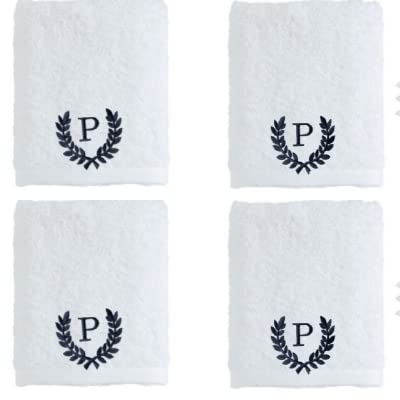 Mrunals Fashion- Face Towel with Alphabet Embroidery(Pack of 4), Face Towel 60 GSM Size 12 X 12 inch, Black Color Embroidery, White Towel (Black Embroidery P)-image-33