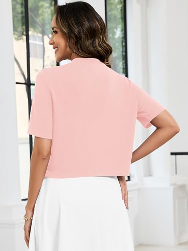 Image of Heymoments Women's Thin Shrugs Short Sleeve Lightweight Cropped Tops Open Front Knitted Cardigan for Dress Summer Bolero