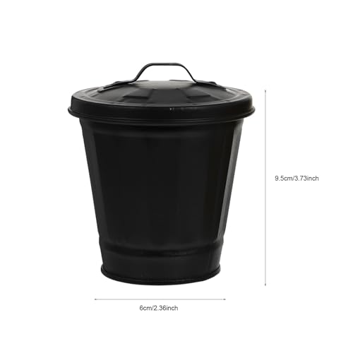 Bote de basura de escritorio negro mini con tapa de hierro 2pcs miniatura 2