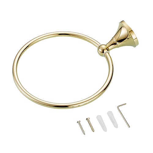 7Trees Bathroom Lavatory Towel Ring Wall Mount Hanging Towel Ring Aluminum Oxide Wall Mounted, Polished Gold #TOP1