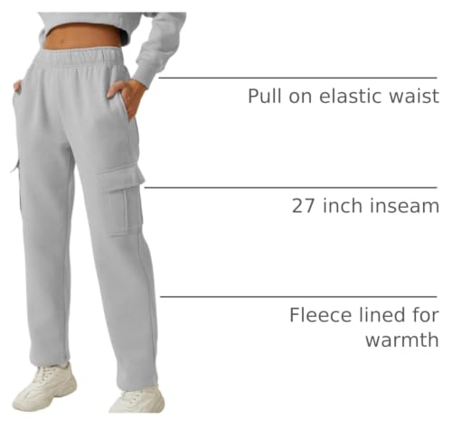 Image of QINSEN Baggy Medium Waist Elastic Sweatpants for Womens Casual Long Fleece Cargo Pants with Pockets